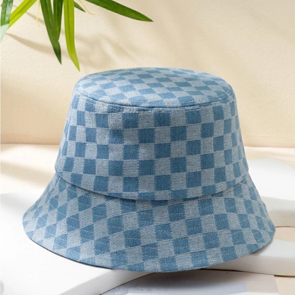 Denim Checkered Pattern Bucket Hat - Picture 1 of 3